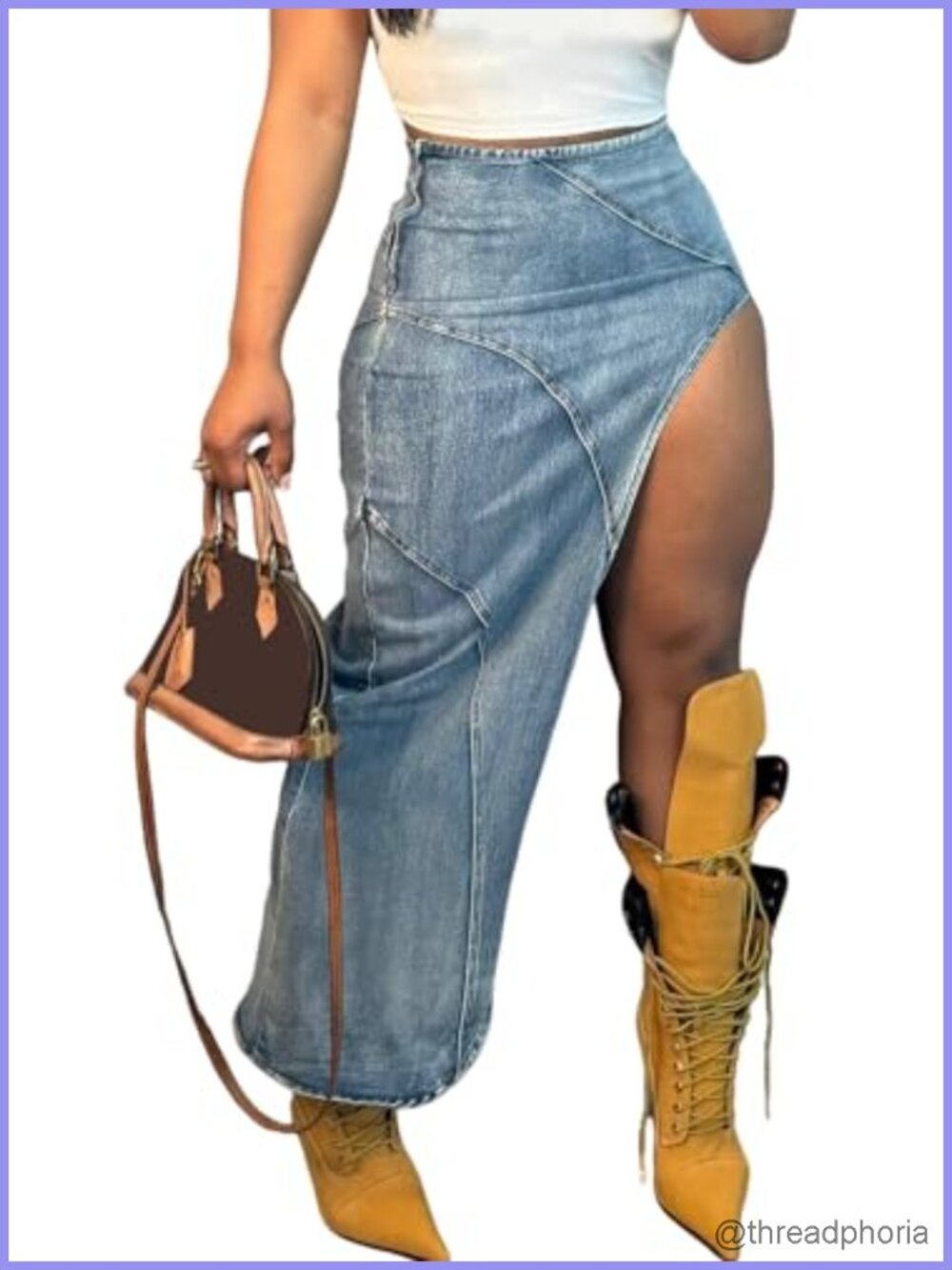 High Waisted Denim Maxi Skirt Asymmetrical High Slit Women's Jean Skirt